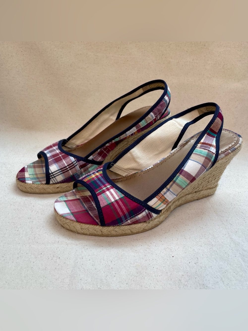 J. Crew Pink Plaid Espadrille Wedge Sandals - Picture 4 of 8